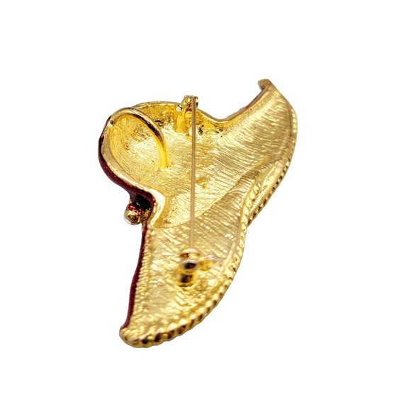 Red Floppy Hat Brooch Pendant Combo Enamel Rhinestones Gold Braid Trim - Picture 6 of 6